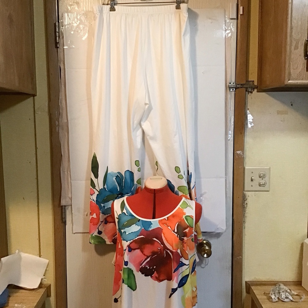 Temu 3xl Sleeveless shirt Floral Print White Two-Piece Set